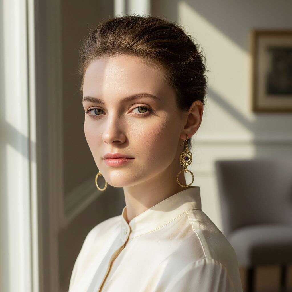 14 K Gold Filled Purple Crystal Hammered Circle Filigree Earrings