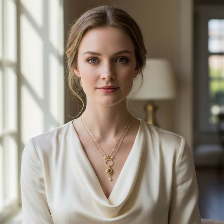 14 KT Gold-Filled Purple Crystal Circle  Filigree Necklace