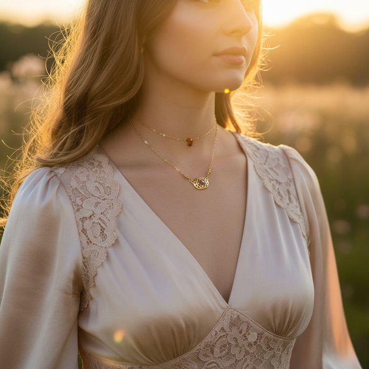 Red Crystal 14 K Gold Filled Adjustable Filigree Choker