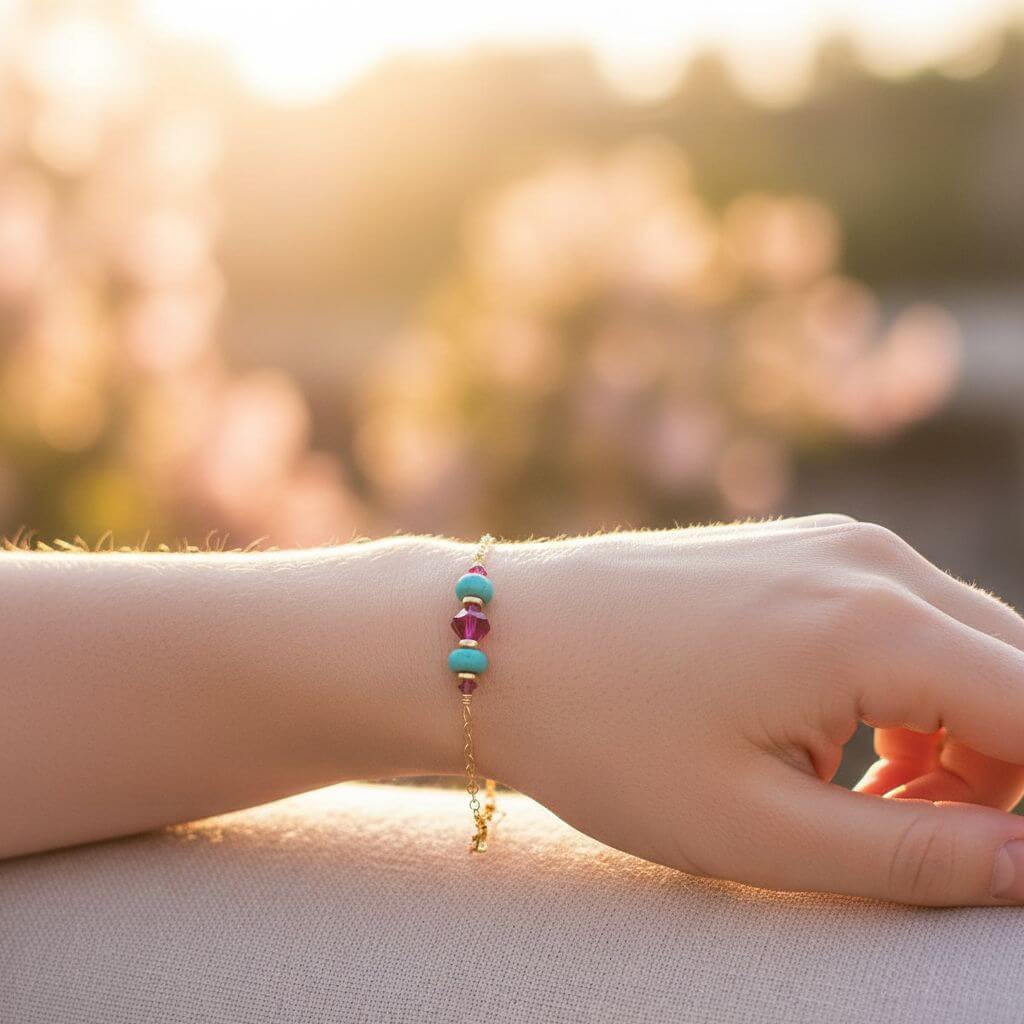 Gold Filled Pink Turquoise Gemstone Bracelet