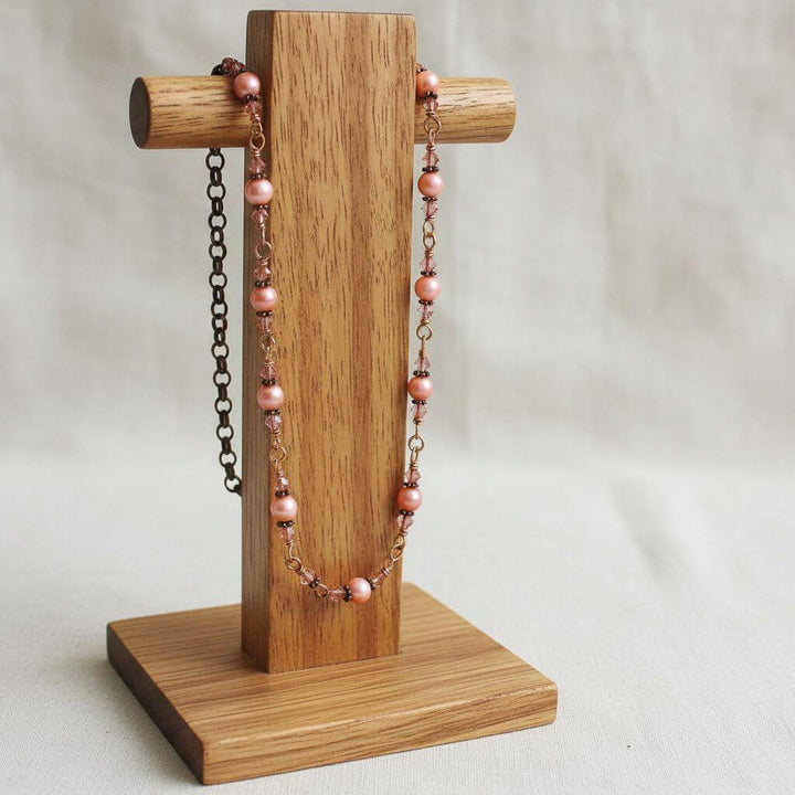 24-Inch Copper Peach Pearl Crystal Wire Wrapped Necklace