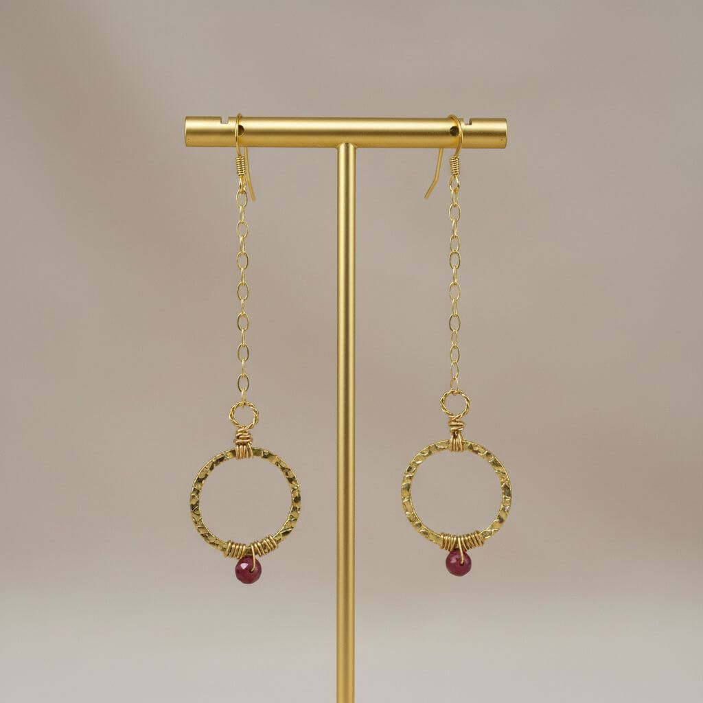 14 KT Gold Filled Wire Wrapped Pink Chalcedony Open Circle Earrings