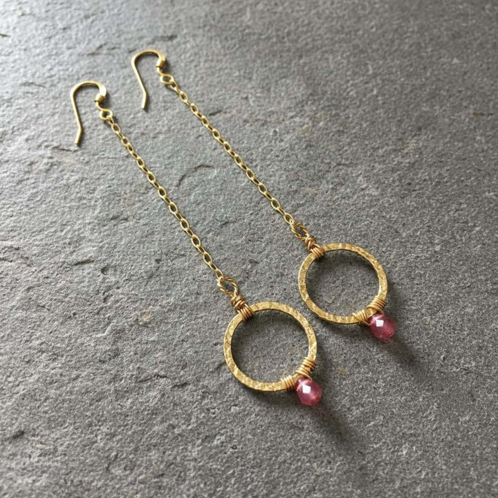 14 KT Gold Filled Wire Wrapped Pink Chalcedony Open Circle Earrings