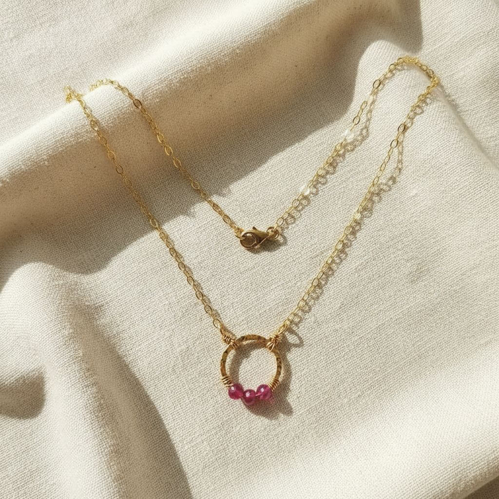 Gold Filled Pink Chalcedony Open Circle Necklace