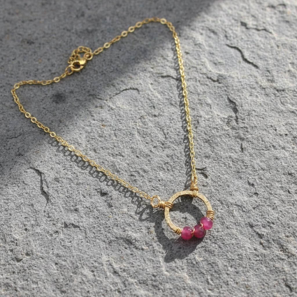 Gold Filled Pink Chalcedony Open Circle Necklace