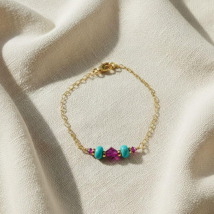 Gold Filled Pink Turquoise Gemstone Bracelet