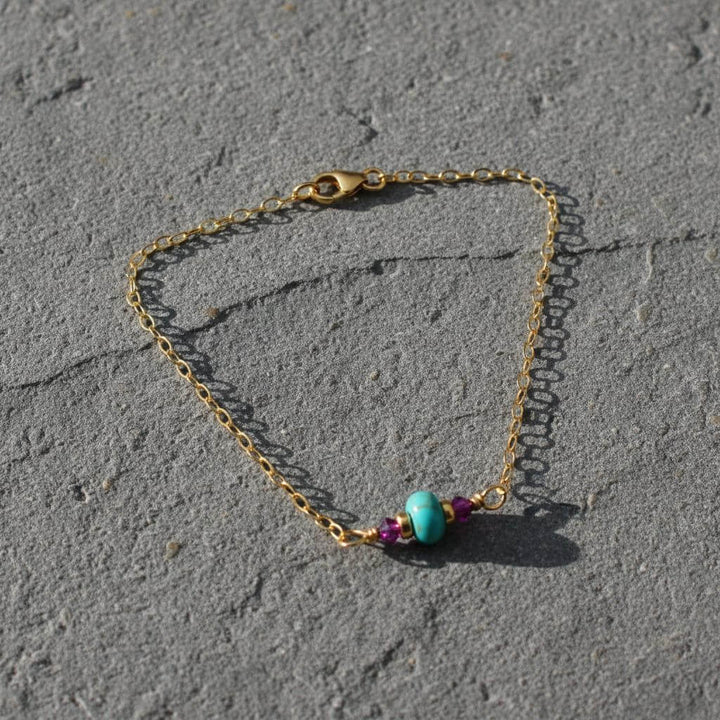 14K Gold Filled Pink and Turquoise Gemstone Dainty Bracelet