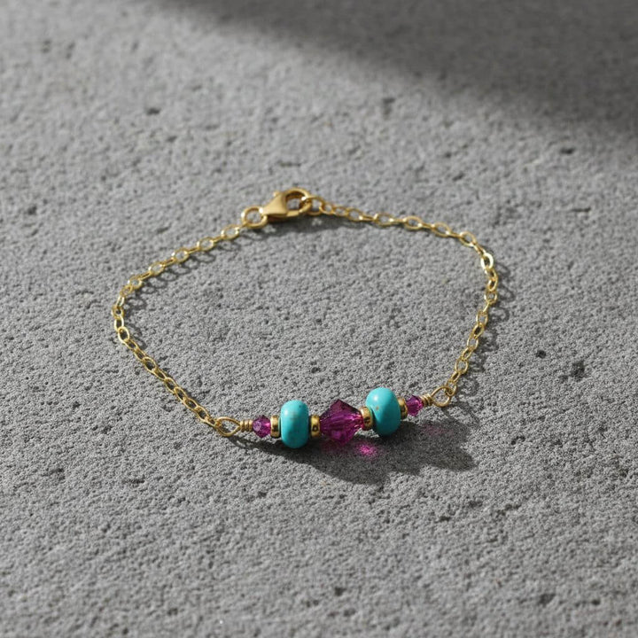 Gold Filled Pink Turquoise Gemstone Bracelet