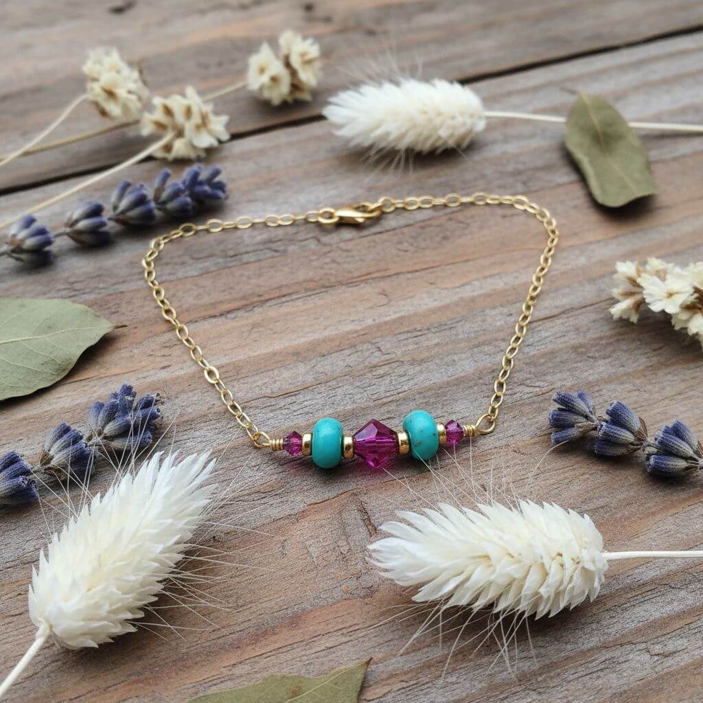 Gold Filled Pink Turquoise Gemstone Bracelet