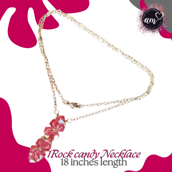 Pink Rock Candy Necklace Bolo Choker Ear Threader Bundle