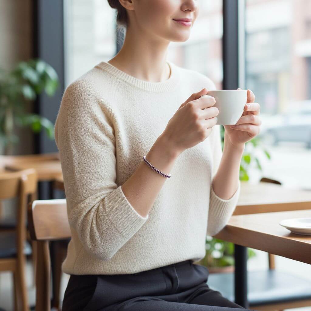 Wire Wrapped Amethyst Crystal Tennis Bracelet Bangle