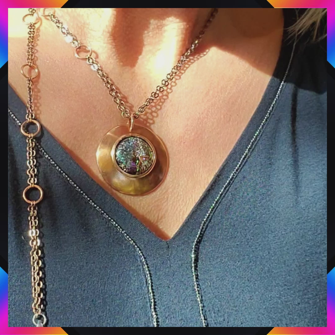 Copper Flower Galaxy Dichroic Glass Spinner Necklace