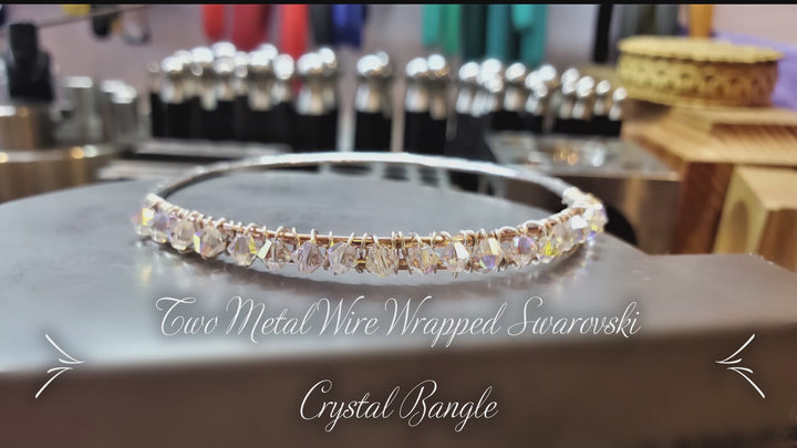 Extra Large Two Metal Embossed Wire Wrapped Crystal Wrist or Arm Bangle