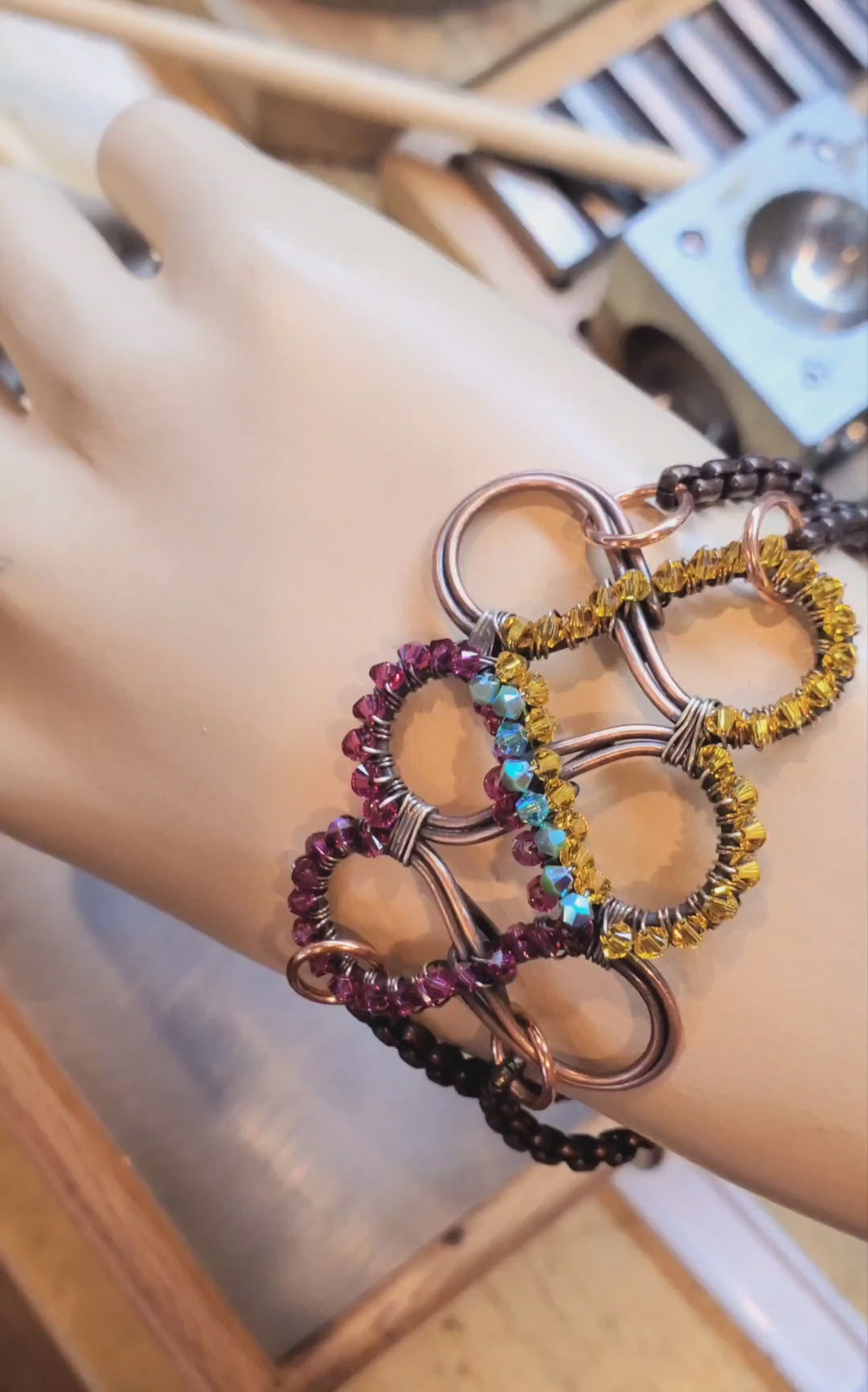 2-Become-1 Infinity Wire Wrapped Crystal Cuff Bracelet