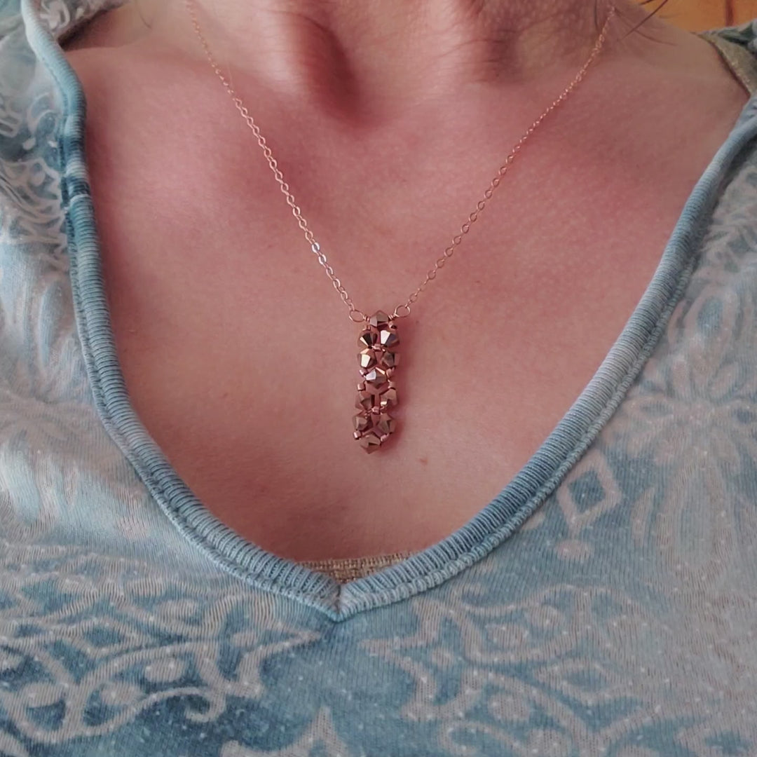 Super Sparkly Crystal Rock Candy Beaded Rose Gold Crystal Bar Necklace