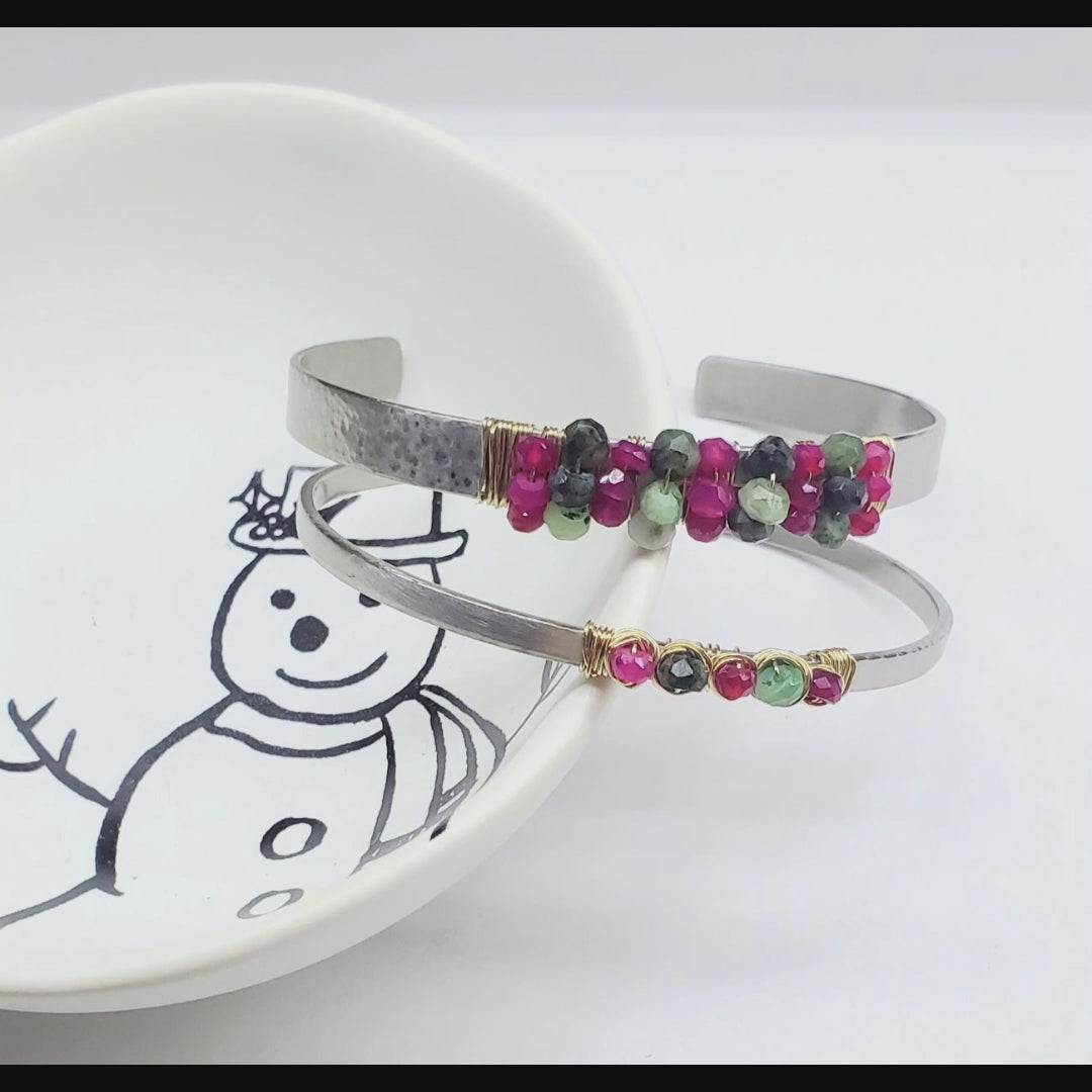 14 K Gemstone Wire Wrapped Stainless Steel Cuff in motion by Alexa Martha Designs