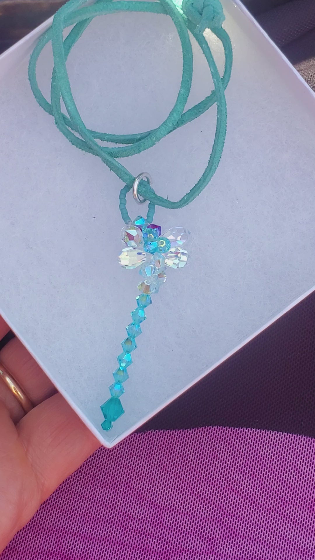 Beaded 3-D Rearview Mirror Colored Crystal Dragonfly Charm