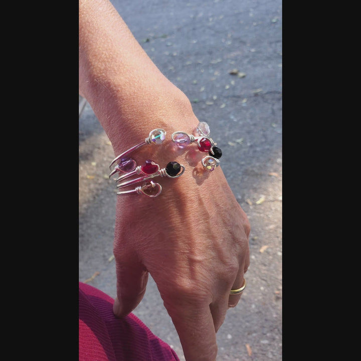 Handmade Silver Wire Wrapped Bead Ball End Cuff Bangles