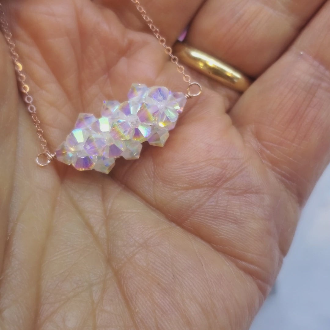 14K Rose Gold Swarovski Crystal Barrel Necklace Handmade- Super Sparkly