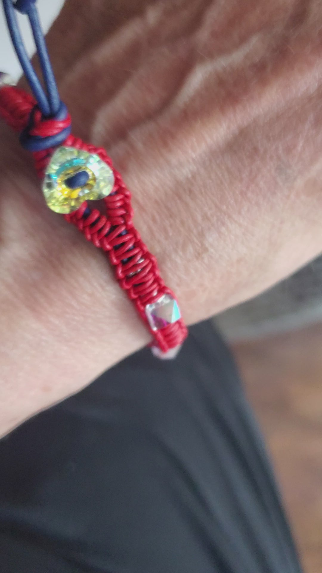 Red White and Blue Macrame Wire Wrapped Crystal Spike Bracelet