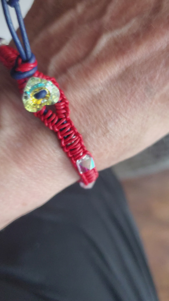 Red White and Blue Macrame Wire Wrapped Crystal Spike Bracelet