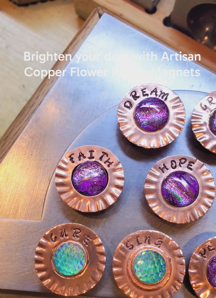 Handmade Stamped Artisan Copper Flower Refrigerator Magnets