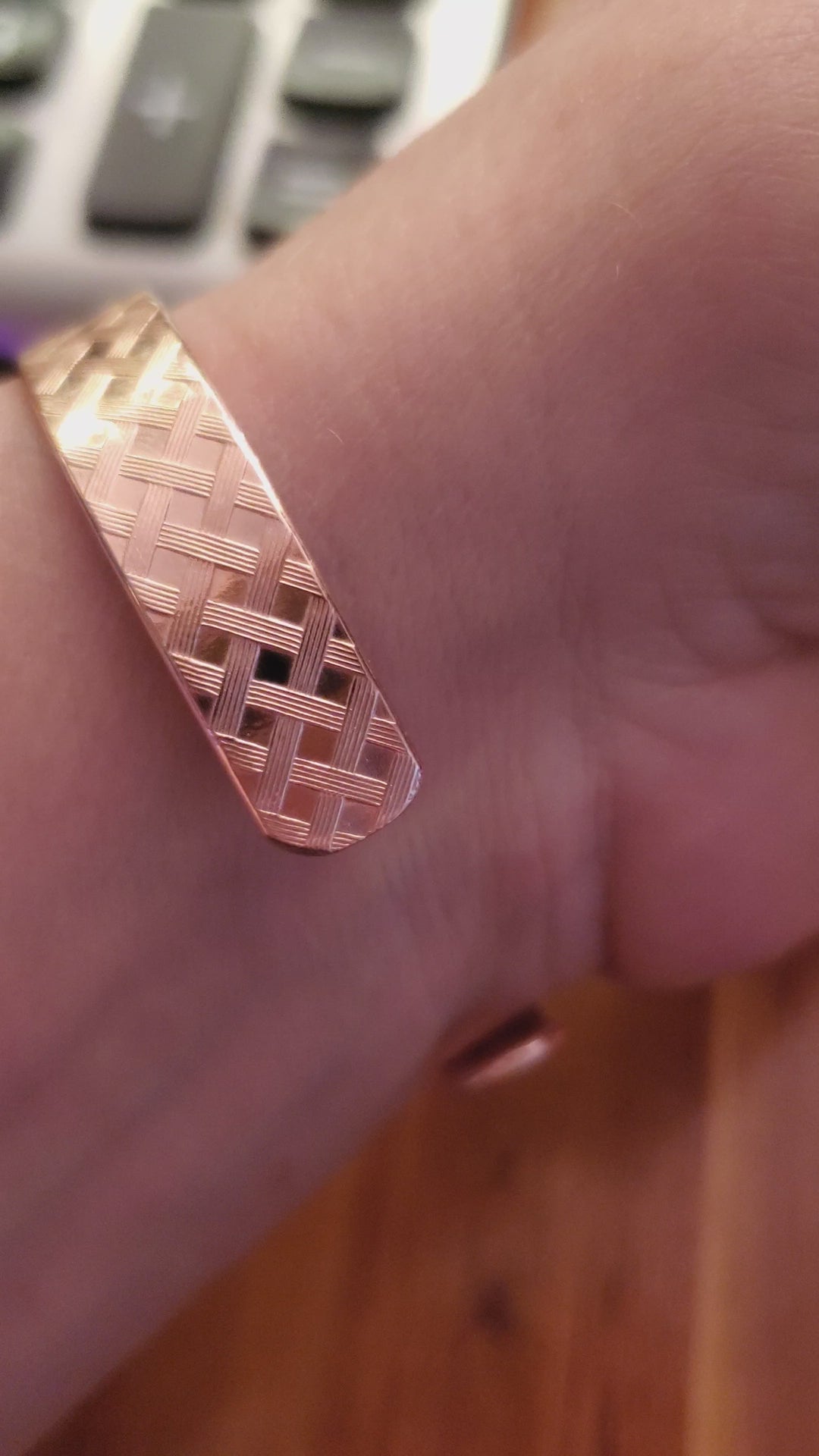 His and Her Copper Embossed Weave Cuff Set 16 Gauge