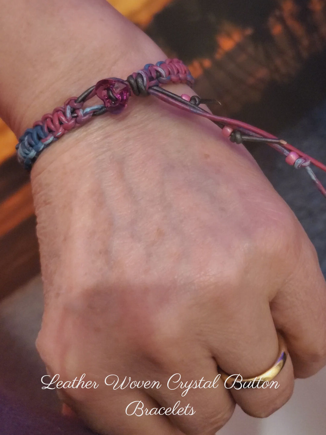 Macrame Tie-Dye Leather Crystal Bracelet
