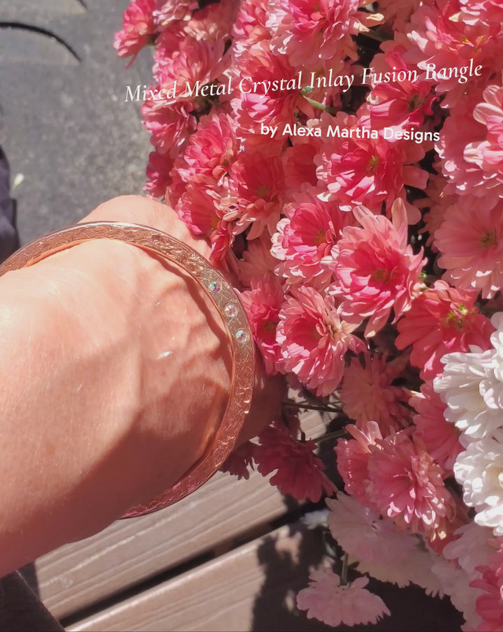Mixed Metal Crystal Inlay Fusion Bangle