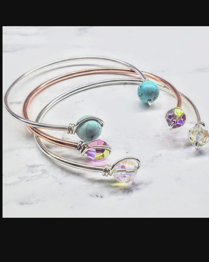 Handmade Silver Wire Wrapped Bead Ball End Cuff Bangles