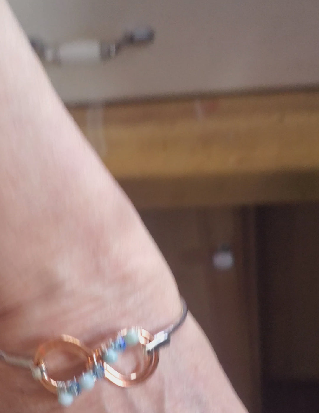 Copper Silver Turquoise Crystal Double Infinity Bangle