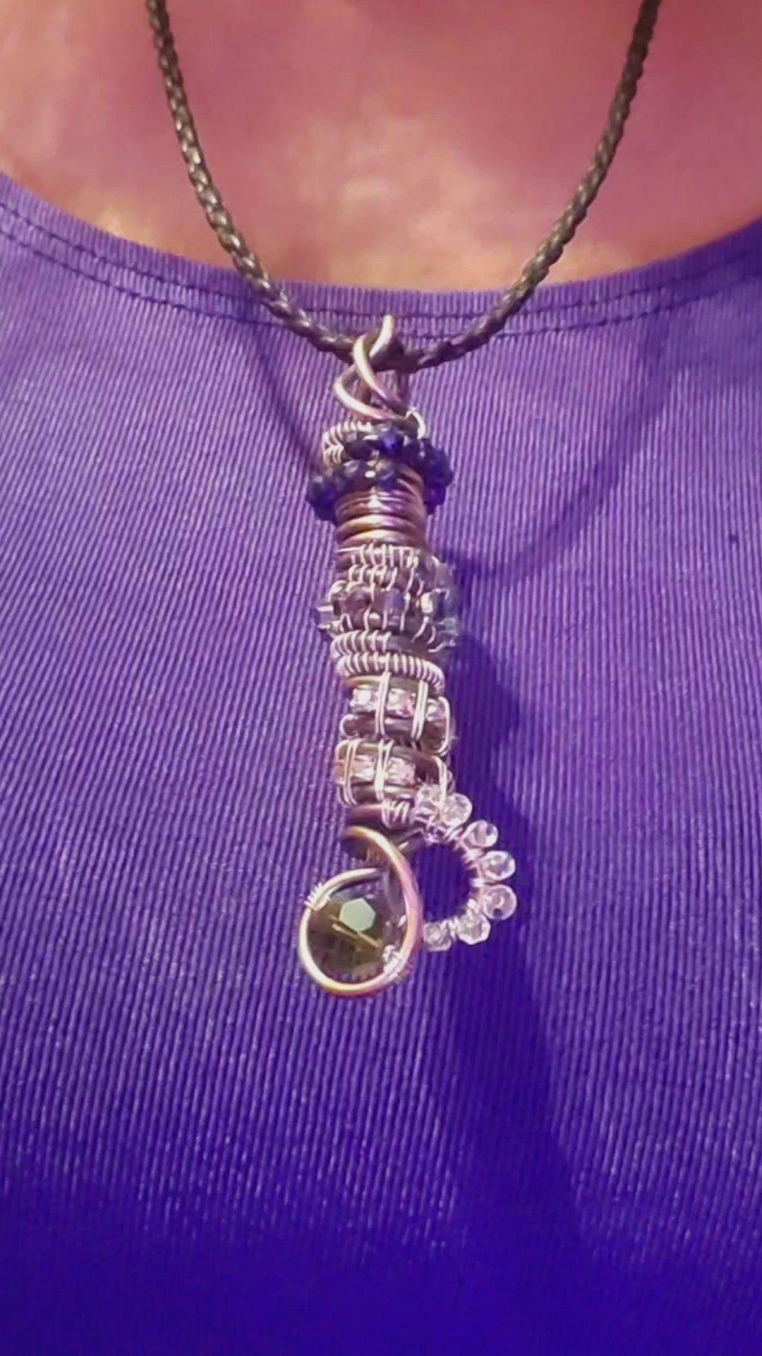 Handmade Tubular Copper Silver Wire Coiled Crystal Gemstone Pendant Necklace