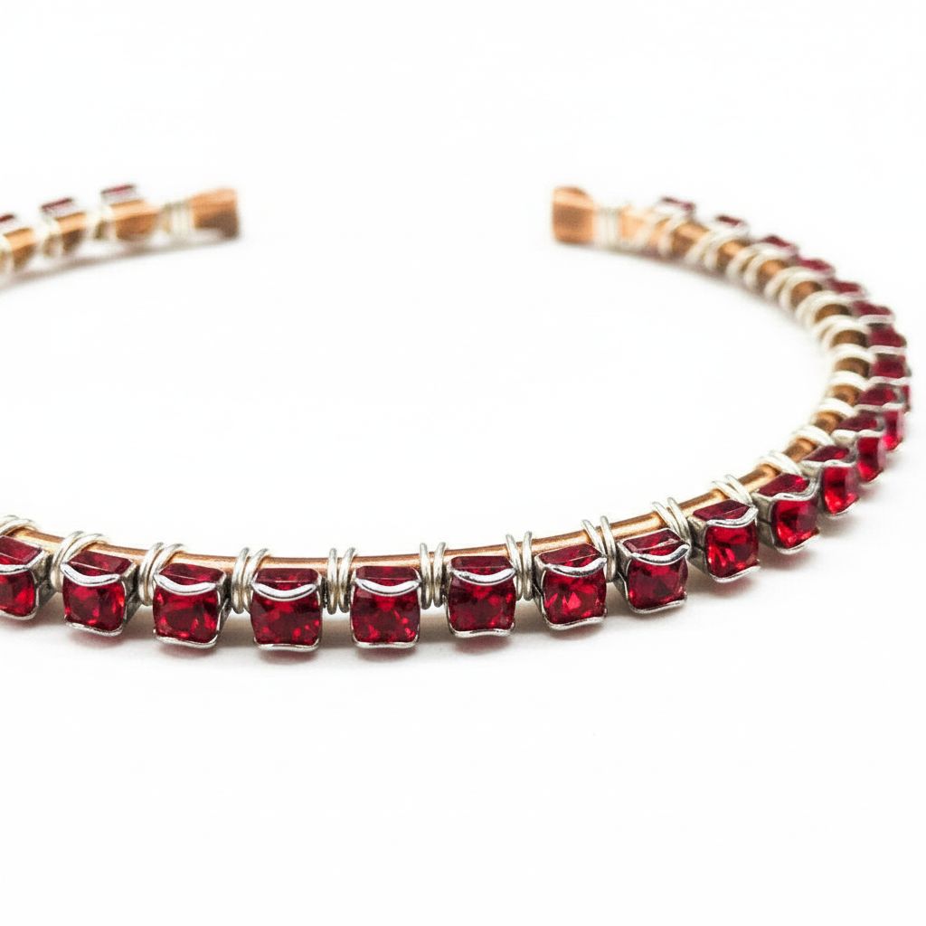Wire Wrapped Red Crystal Tennis Bracelet Bangle