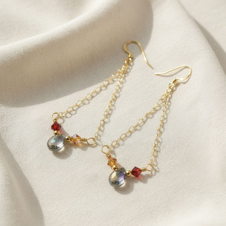 Mystic Rainbow Quartz Drop Gold Filled Earrings
