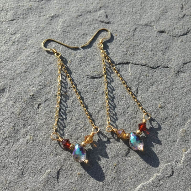 Mystic Rainbow Quartz Drop Gold Filled Earrings