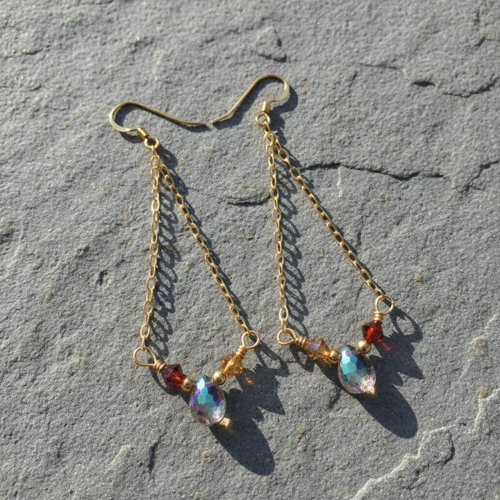 Mystic Rainbow Quartz Drop Gold Filled Earrings