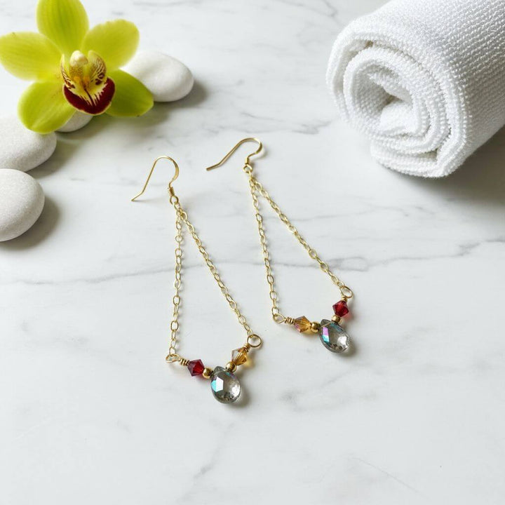 Mystic Rainbow Quartz Drop Gold Filled Earrings