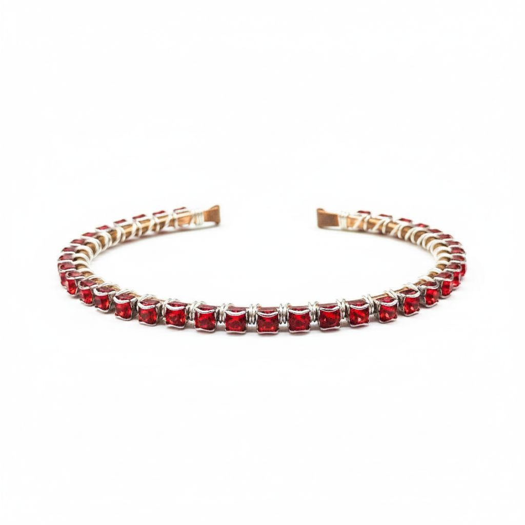 Wire Wrapped Red Crystal Tennis Bracelet Bangle