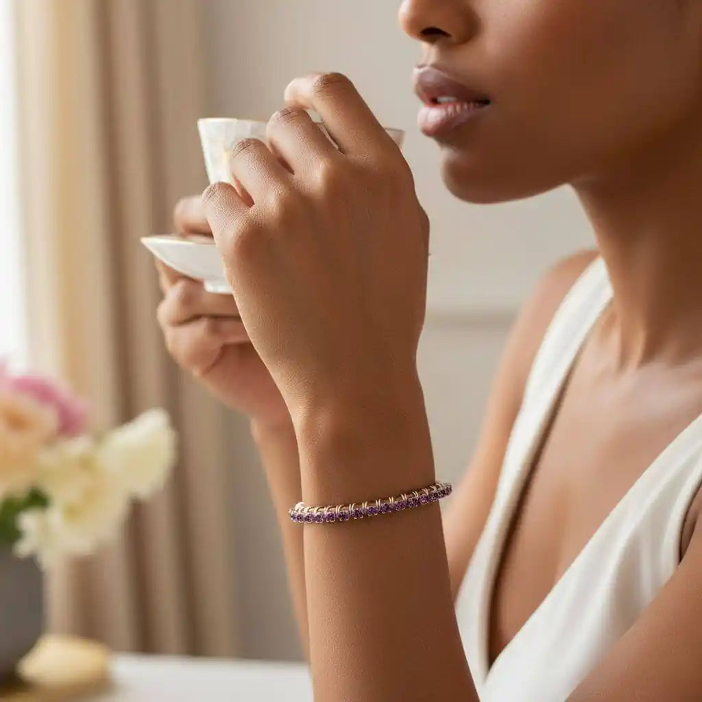 Wire Wrapped Amethyst Crystal Tennis Bracelet Bangle - Alexa Martha Designs
