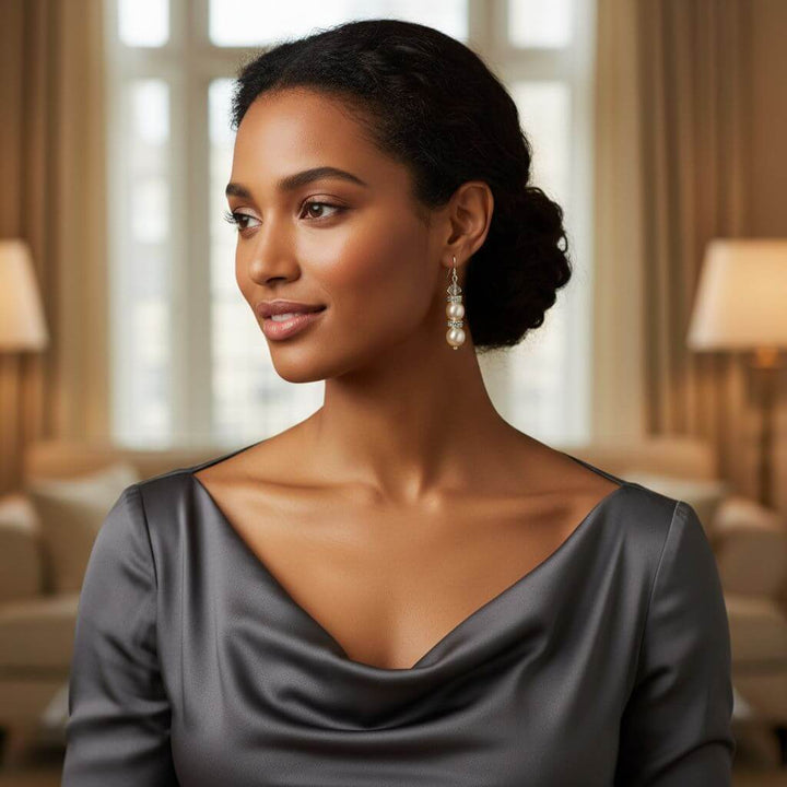 Bridal Sterling Silver Stacked Crystal and Pearl Earrings