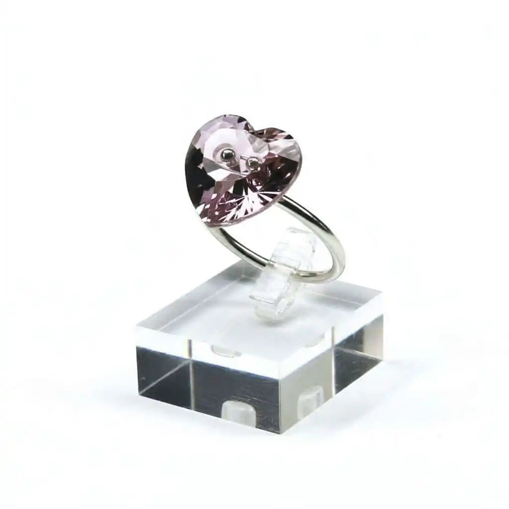 Big Girl Large Light Purple I LOVE YOU Heart Bling Ring displayed on a clear stand with a sparkling Swarovski crystal heart.