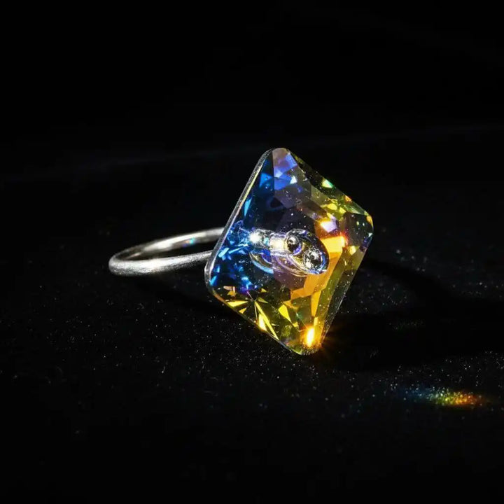 As Seen on Maisie William Super Sparkly Crystal Bling Ring featuring a vibrant 16mm Swarovski crystal on a silver band.