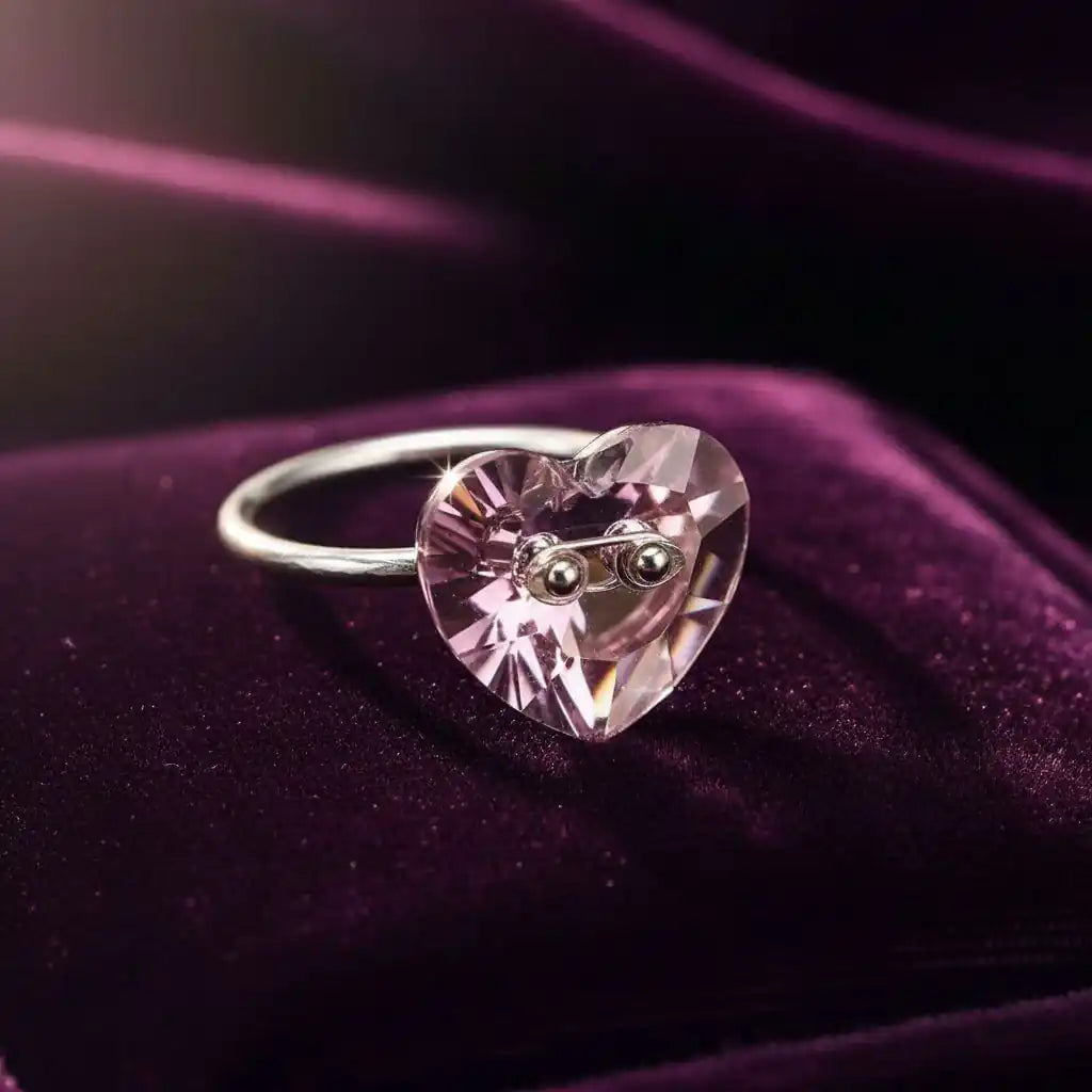 Big Girl Large Light Purple I LOVE YOU Heart Bling Ring featuring a Swarovski crystal heart on a silver band.