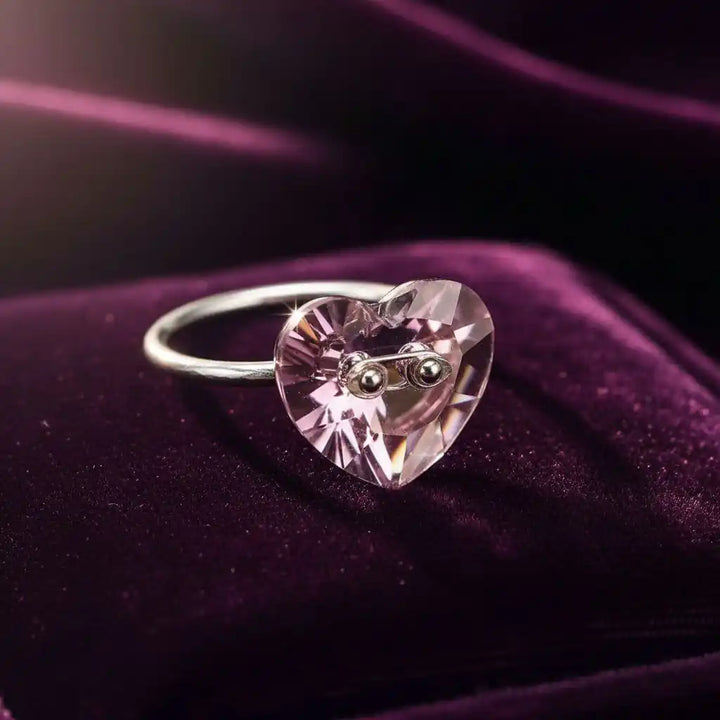 Big Girl Large Light Purple I LOVE YOU Heart Bling Ring featuring a Swarovski crystal heart on a silver band.
