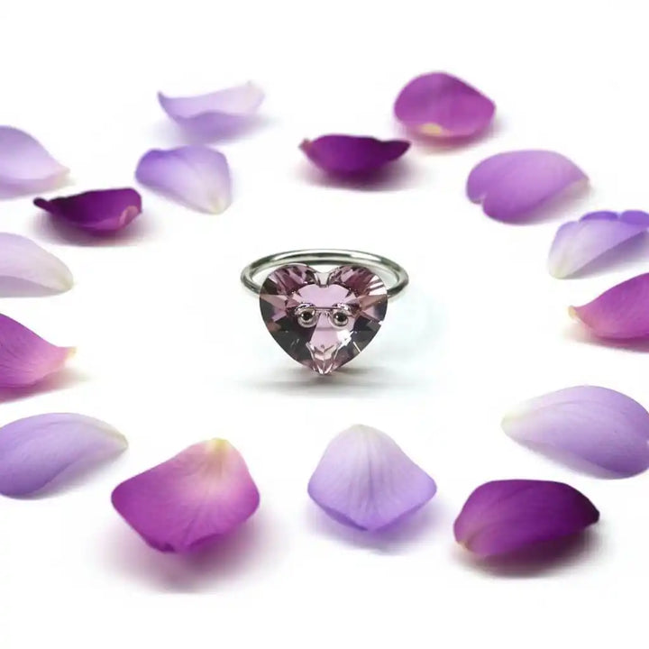 Big Girl Large Light Purple I LOVE YOU Heart Bling Ring surrounded by purple petals