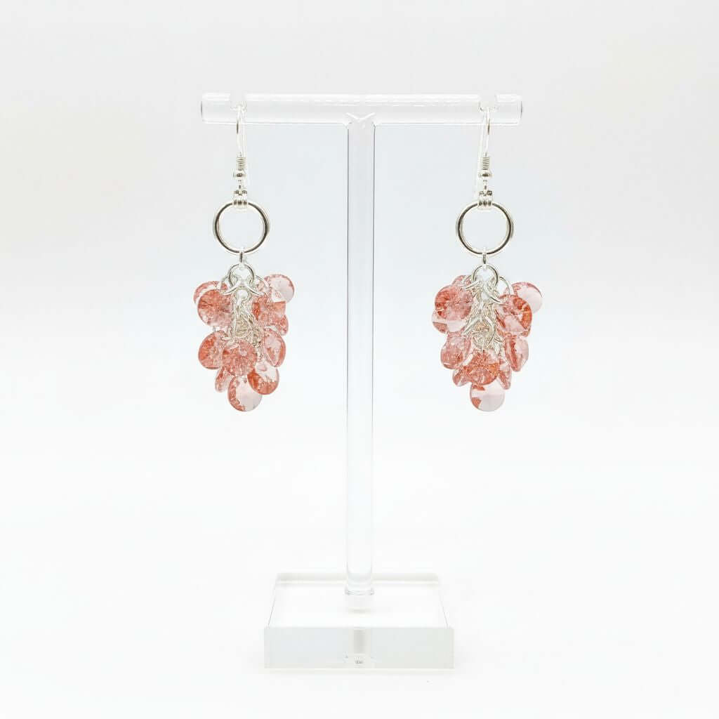 Rose Peach Crystal Sterling Silver Cluster Earrings