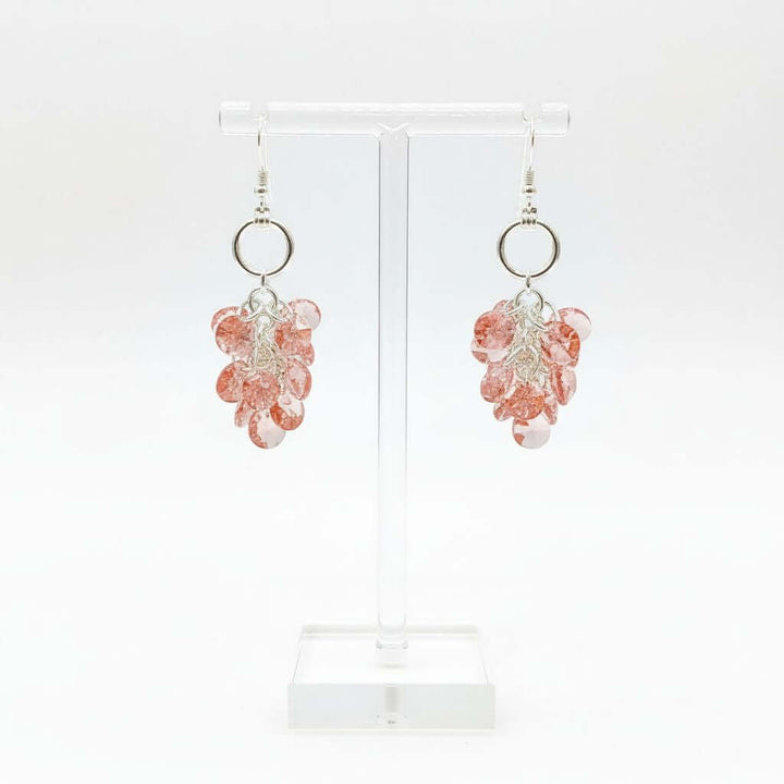 Rose Peach Crystal Sterling Silver Cluster Earrings