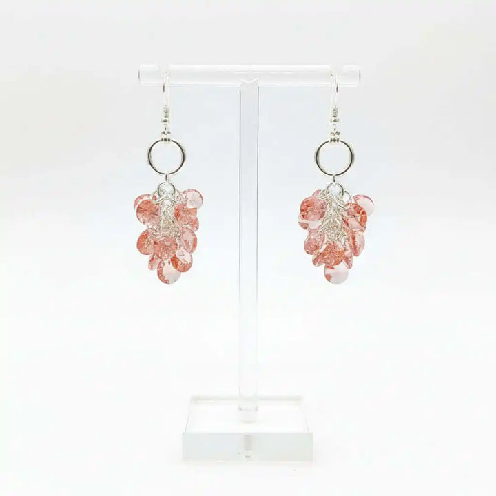 Rose Peach Crystal Sterling Silver Cluster Earrings