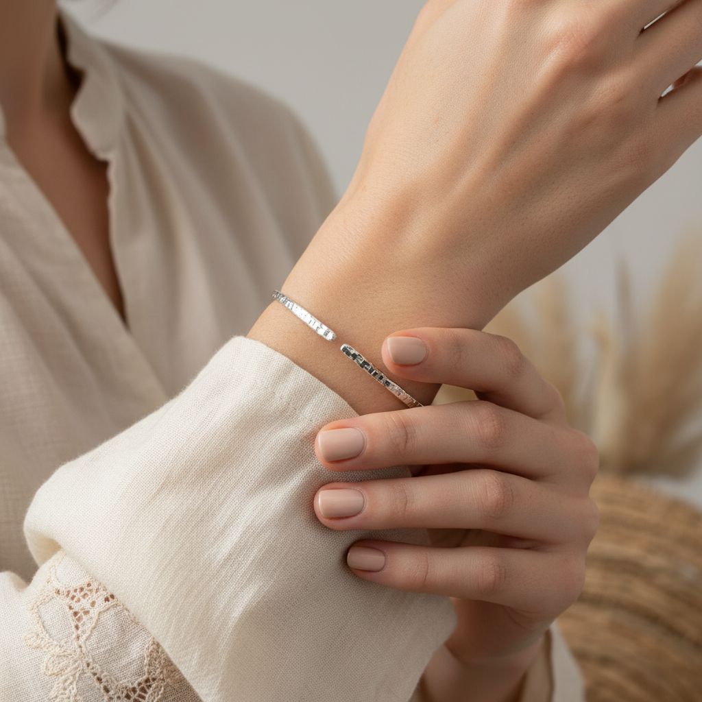 10 Gauge 925 Silver Hammer Textured Bangle