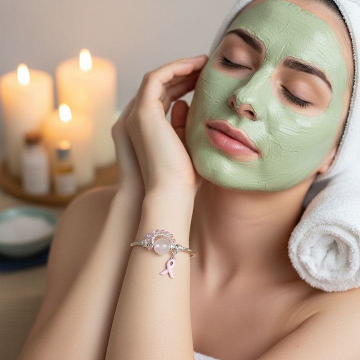 Pink Crystal Breast Cancer Awareness Rose Quartz Bead Ball End Cuff